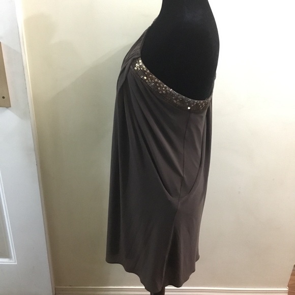 Beautiful BCBGMAXAZRIA cocoa one-shoulder mini dress gold/copper beading - Picture 4 of 12